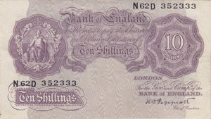 TEN SHILLINGS BANKNOTE PEPPIATT REF SHILL-4 - 10 Shillings Banknotes - Cambridgeshire Coins
