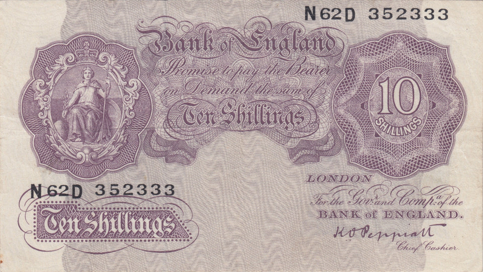 TEN SHILLINGS BANKNOTE PEPPIATT REF SHILL-4 - 10 Shillings Banknotes - Cambridgeshire Coins