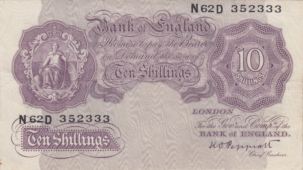 TEN SHILLINGS BANKNOTE PEPPIATT REF SHILL-4 - 10 Shillings Banknotes - Cambridgeshire Coins