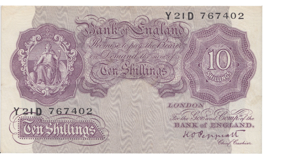 TEN SHILLINGS BANKNOTE PEPPIATT REF SHILL-8 - 10 Shillings Banknotes - Cambridgeshire Coins