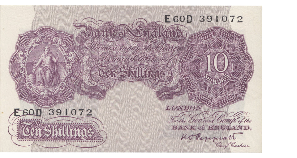 TEN SHILLINGS BANKNOTE PEPPIATT REF SHILL-9 - 10 Shillings Banknotes - Cambridgeshire Coins