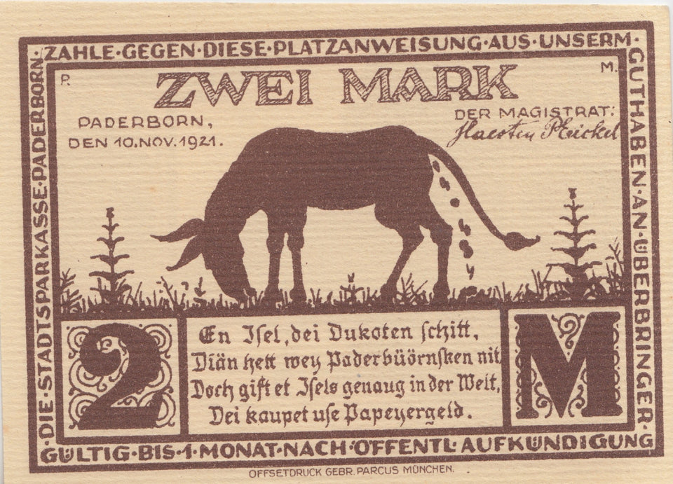 TWO MARKS GERMANY NOTTGELD BANKNOTE REF 1491 - World Banknotes - Cambridgeshire Coins