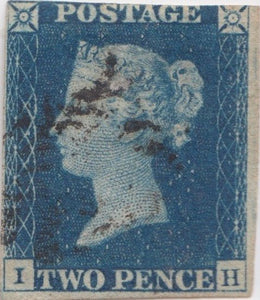 TWO PENNY BLUE STAMP 4 MARGINS VICTORIAN SG 5 REF 3 - BRITISH STAMPS - Cambridgeshire Coins