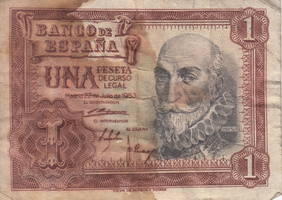 UNA PESETA BANCO DE ESPANA BANKNOTE REF 186 - WORLD BANKNOTES - Cambridgeshire Coins
